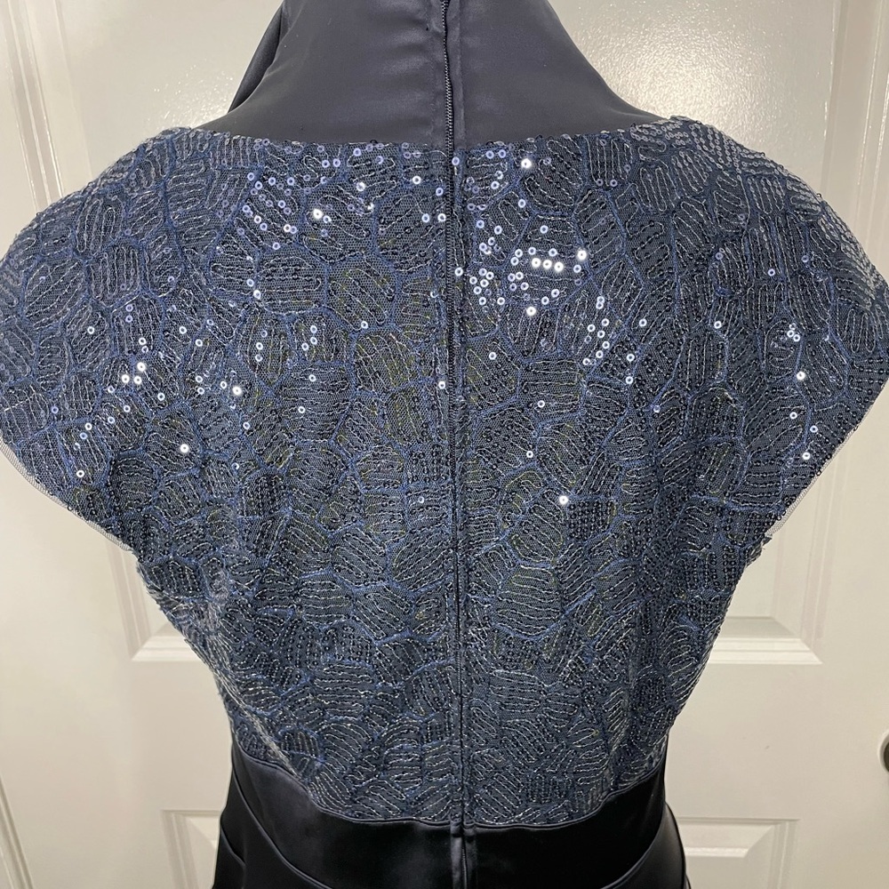 Tadashi Collection Navy Blue Midi Sequins Holiday Cocktail Dress SIZE 8 - Picture 8 of 10